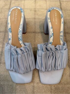 Born on Fifth x Antonio Melani "Amy" pleated leather dress sandals - light blu